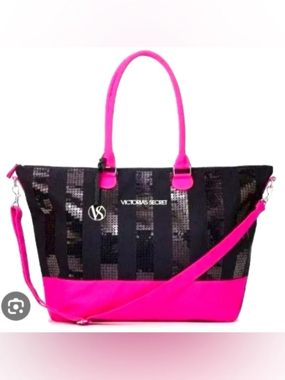 [Sold] Victoria's Secret Black and Hot Pink Sequin Beach Bag